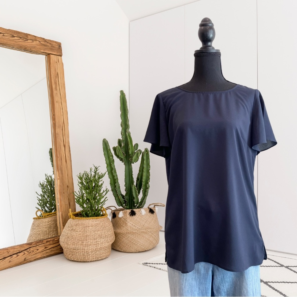 Talbots Ruffle Short Sleeve Criss Cross Back Detail Top